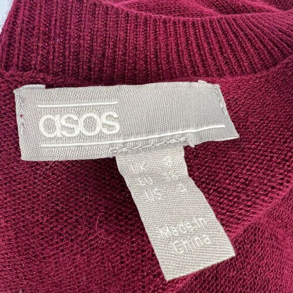 ASOS Sweater Dress Size 4 Burgundy Knee Length Ribbed Dolman Sleeve Boat Neck - Picture 14 of 15